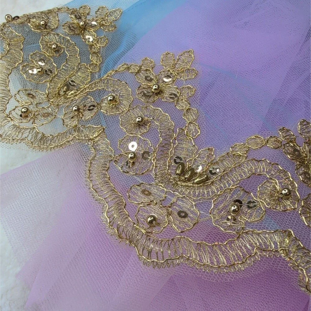 Blue Purple Ombre Tutu Dance Dress - Gold Sequin Lace Royalcore Fairy Costume SC